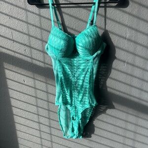 Daisy Fuentes Teal Lace Bodysuit